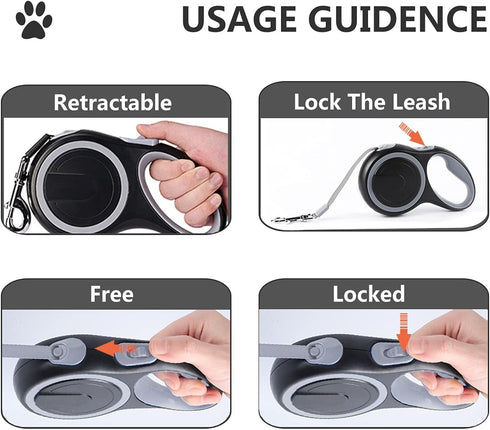 Dual Retractable Dog Leash for Walking 2 Small to Medium Dogs up to 44lbs/20kg, 16 ft Extendable with Poop Bags,