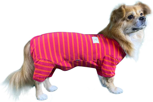 TONY HOBY Dog Pajamas, Female/Male Jumpsuit with Stripes for Comfortable Sleep, Rose Red & Orange, XS