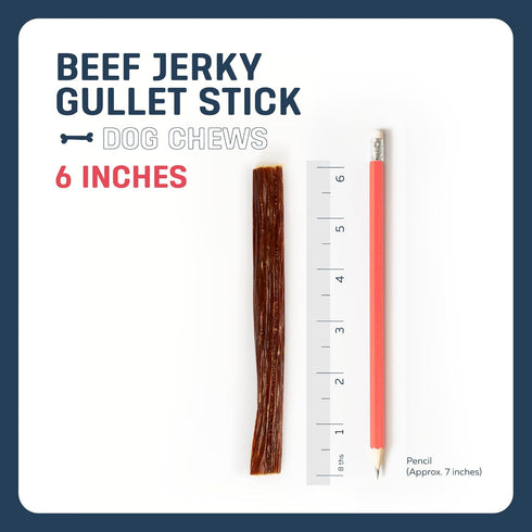 6-Inch 12 Count, Beef Jerky Sticks for Dogs, All-Natural Beef Gullet, Grass-Fed Jerky Chews, Fully Digestible