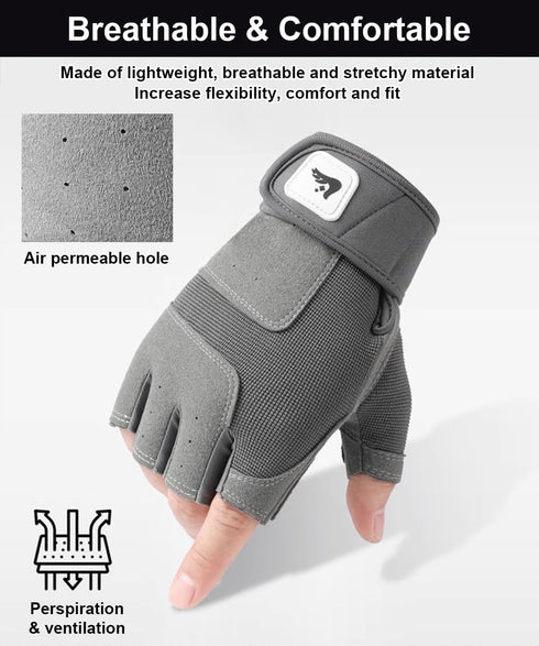 SUJAYU Workout Gloves for Men Women, Anti-Slip Fingerless Gloves for Weightlifting, Mens Workout Gloves Weight Lifting