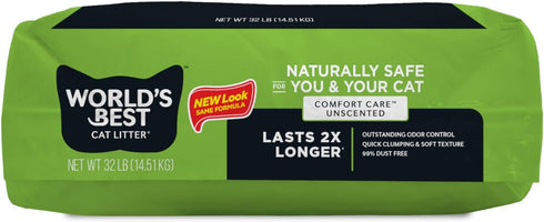 WORLD'S BEST CAT LITTER Comfort Care, 32-Pounds, Unscented, Quick Clumping, Flushable, 99% Dust Free