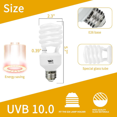 LUCKY HERP Desert UVA UVB Reptile Light Bulb 10.0, 26W Compact Fluorescent Lamp