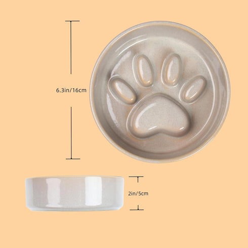 Slow Feeder Dog Bowls, Ceramic Bowl for Cats and Dogs, Non-Slip Silicone Mat, 6.2 inches Grey Pet Bowl