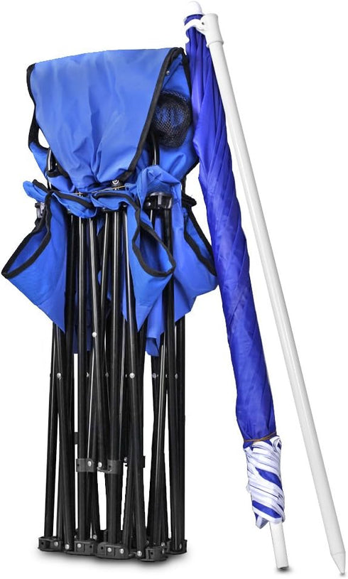 2 Flexzion Double Folding Beach Chair with Umbrella Table Cooler and Bag, Portable Compact Folding Chair, Person