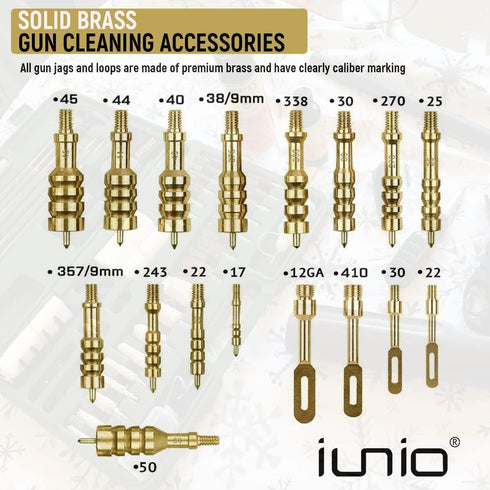 iunio Universal Gun Cleaning Kit with Mat and Case, Full Brass Jags, Rods and Adapters for All Guns