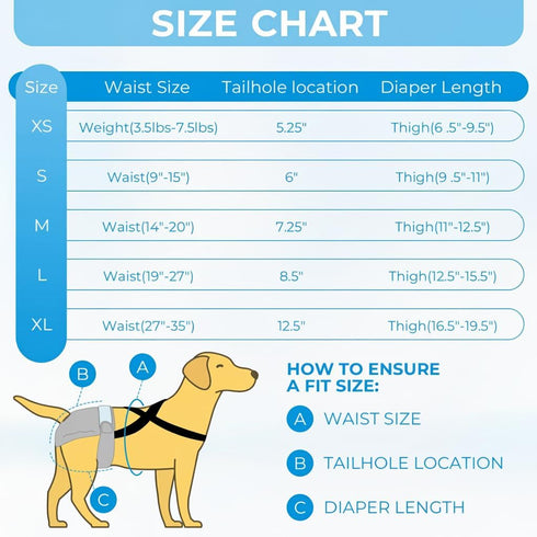 MGY 3 Pack Washable Female Dog Diapers with Suspender - Reusable Super Absorbent & Leakproof Fixed Doggie Diapers