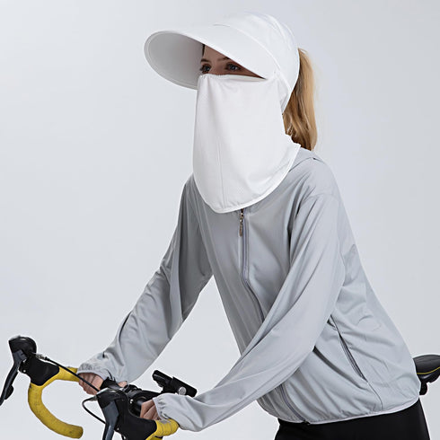 Women's Wide Brim Face Mask Sun Hat, Detachable Neck Flap, UV Protection Visor Hat for Garden Fishing