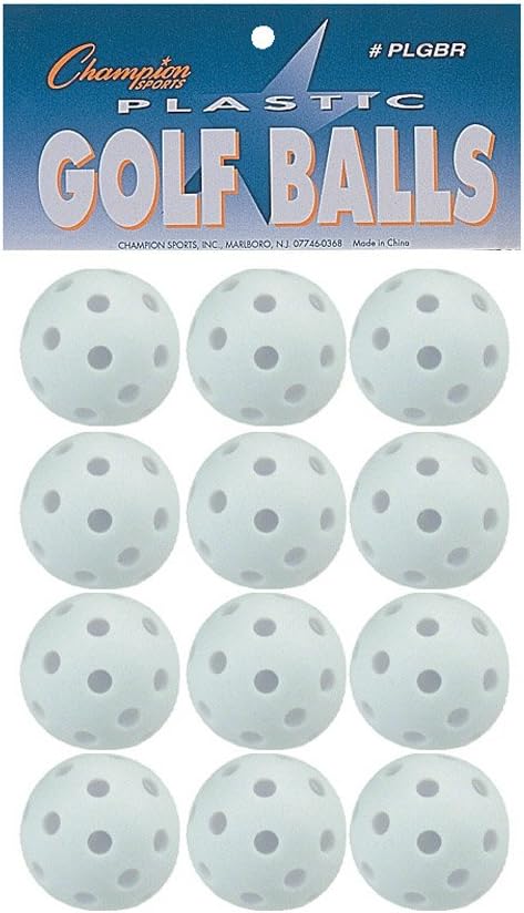 Champion Sports Plastic Golf Practice Balls, 12 Pack, White Durable Hollow Design,
