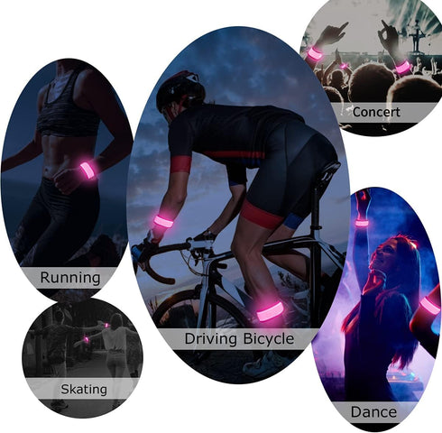 Pack of 6 LED Light Up Band Slap Bracelets, Night Safety Wrist Band for Cycling, Walking, Running