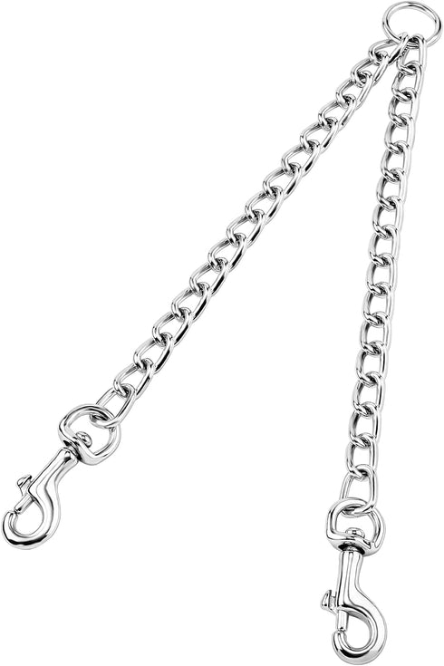 PETTOM 2 Way Dog Lead, Metal Chain Double Pet Clip Leash Coupler, 360° Swivel, No Tangle, S 3.0mm*50cm, Silver