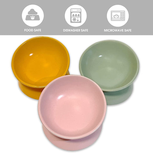 Elevated Tilted Cat Food Bowls - Ceramic Whisker Friendly, Anti Vomit, Raised Bowl for Food and Water (Yellow)