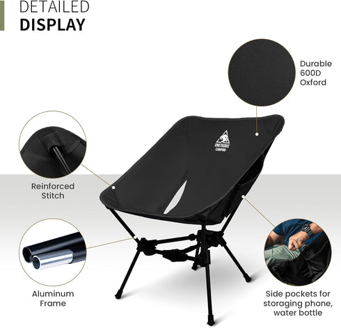 OneTigris Tigerblade Lightweight Camping Chair, Folding Backpacking Hiking Chair, Compact Portable 330 lbs Capacity