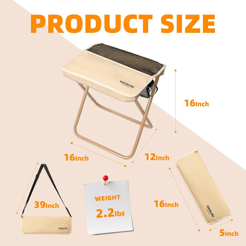 Yoosure 16" 3 Extra Tall XL Portable Chair for Adults, Collapsible Purse Chair Heavy Duty Camp Seat with Storage