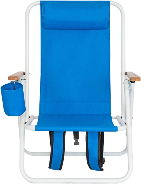 HKBOREVO Portable High Strength Beach Chair with Adjustable Headrest Blue