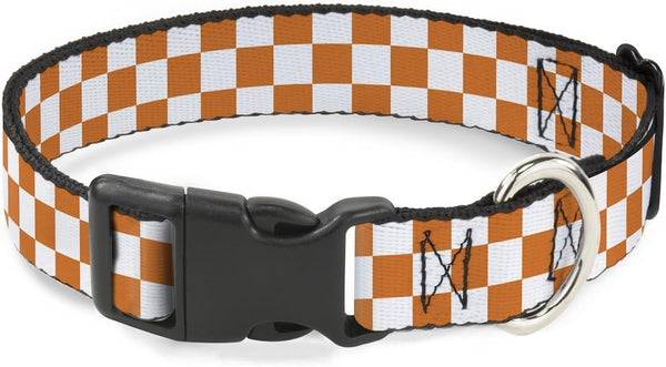 Buckle-Down Plastic Clip Collar - Checker White/TN Orange, 1" Wide, Fits 15-26" Neck