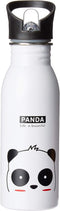 Stainless Water Bottle with Panda Design, 600ml Sport Top (White)
