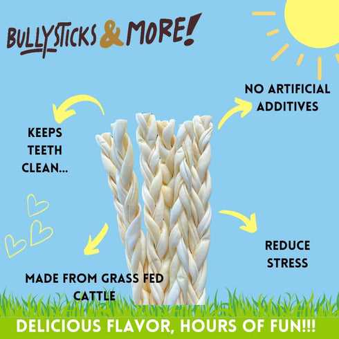 (10-12" 6 Count) BULLYSTICKS & MORE Beef Cheek Braids for Dogs Thick - - Beef Cheek Bones for Dogs - Dog Parents Choice