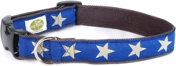Adjustable Hemp Dog Collar in Star Pattern - Blue, Small
