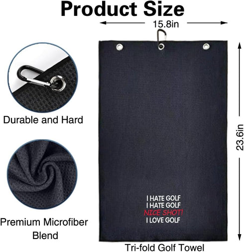 I Hate Golf Nice Shot I Love Golf - Embroidered Golf Towel with Clip, Funny Accessories for Men, Birthday Gift