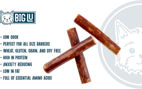 Big Lu Stuffed Gullet Dog Treats - Premium 100% Beef, All-Natural Chews, High Protein, 6-Inch Sticks (20 Sticks)
