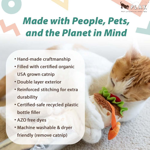 P.L.A.Y. Cute Cat Toys - Feline Frenzy Interactive Kicker Toy, Burrito Food Themed Catnip Filled Toy, Great for Adult