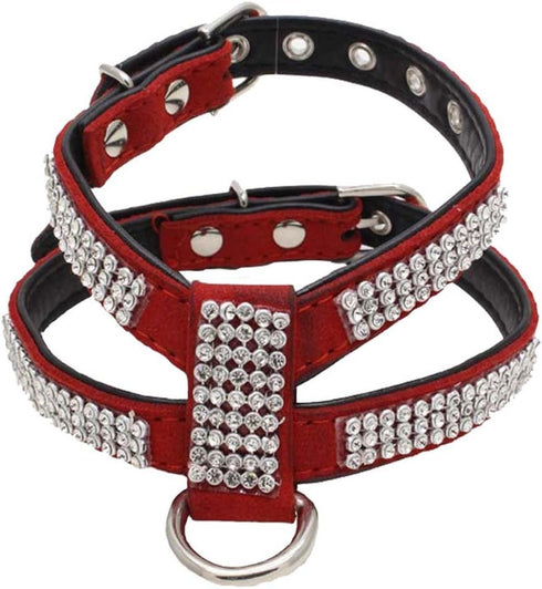 Dogs Kingdom Rhinestone Crystal Pet Dog Harness Leash Set, Customized for Small Dogs, Red, 2Pcs