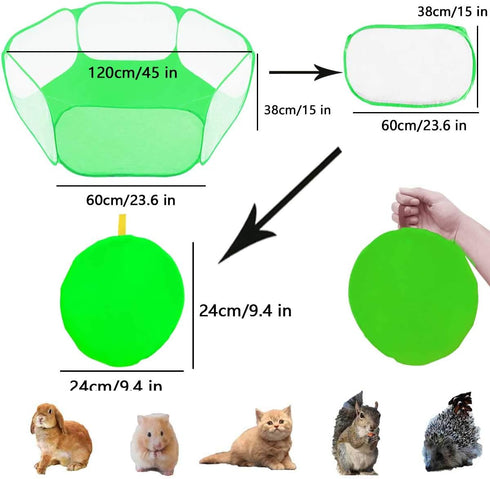 Small Animals Tent, Reptiles Cage, Breathable Transparent Pet Playpen, Portable Yard Fence (Cool Green)