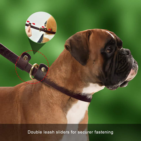 Real Leather Slip Lead Dog Leash - Soft Adjustable Pet Slip Leads, Heavy Duty Flat Training Leash, 6ft Brown