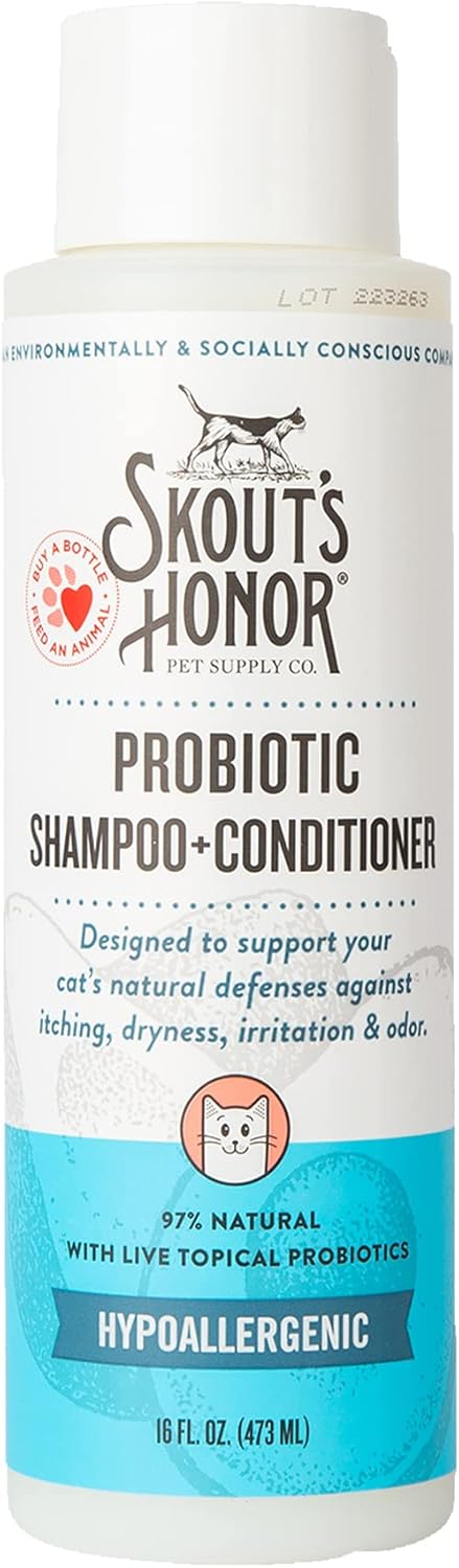 SKOUT'S HONOR Cat Probiotic Shampoo + Conditioner for Healthier Skin and Coat, Fragrance-Free, 16 oz