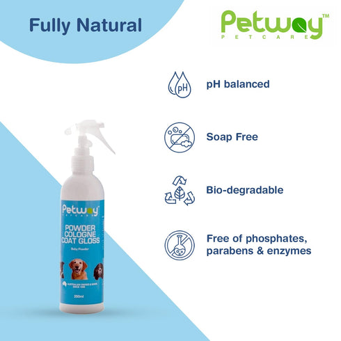 Petway Petcare Powder Cologne Coat Gloss, Natural Dog Cologne Spray with Baby Powder Fragrance (250ml)