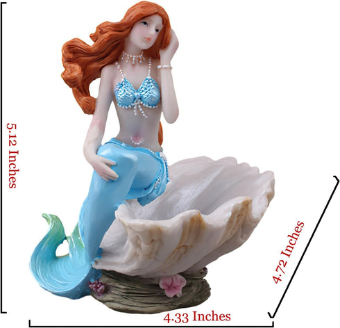Mermaid Figurines Shell Aquarium Ornament, Resin Mediterranean Style Jewelry Storage Organizer for Girls