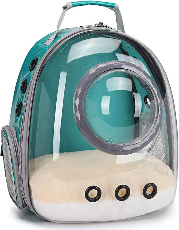 Clear Bubble Cat Backpack Carrier - Waterproof Airline Approved for Small Dogs, Green