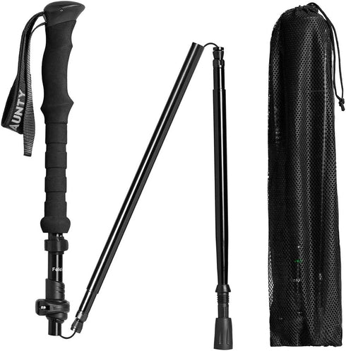 Travel Folding Trekking Hiking Pole with Carrying Case, Adjustable Collapsible Cane for Women Men Hikers Gift, Black