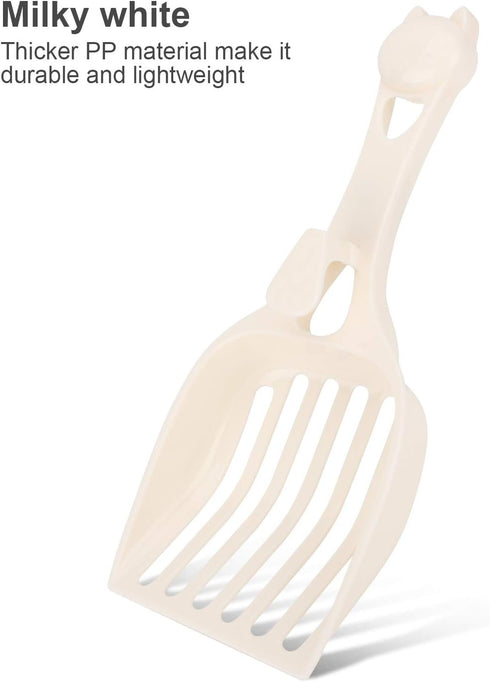 Depets Cat Litter Scoop, Durable Plastic Litter Sifter Scoop with Wide Slats for Easy Sifting - Milky White