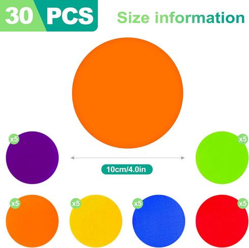 slaixiu 30PCS 4" Rubber Floor Dots - Non-Slip Gym Circles for Kids Agility Training, Classroom Carpet Markers & Sit