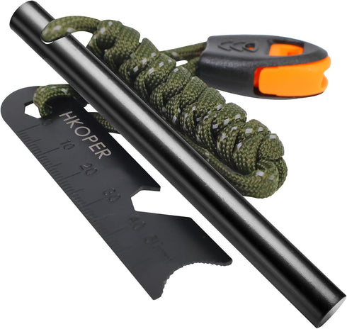Fire Starter Ferro Rod, 4 Inch Flint and Steel Survival Kit for Camping and Hiking, 6-in-1 Emergency Fire Steel