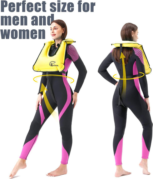 Rrtizan Snorkel Vest, Adults Portable Inflatable Swim Vest Jackets for Snorkeling and Diving Safety