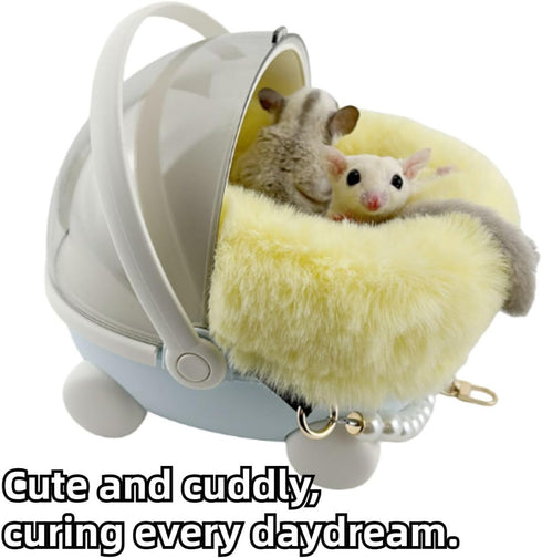 Copfeu Sugar Glider Carrier Cage with Warm Nest, Cushion, Mat and Safe Lock, Portable Cages with Chain, Small Animals