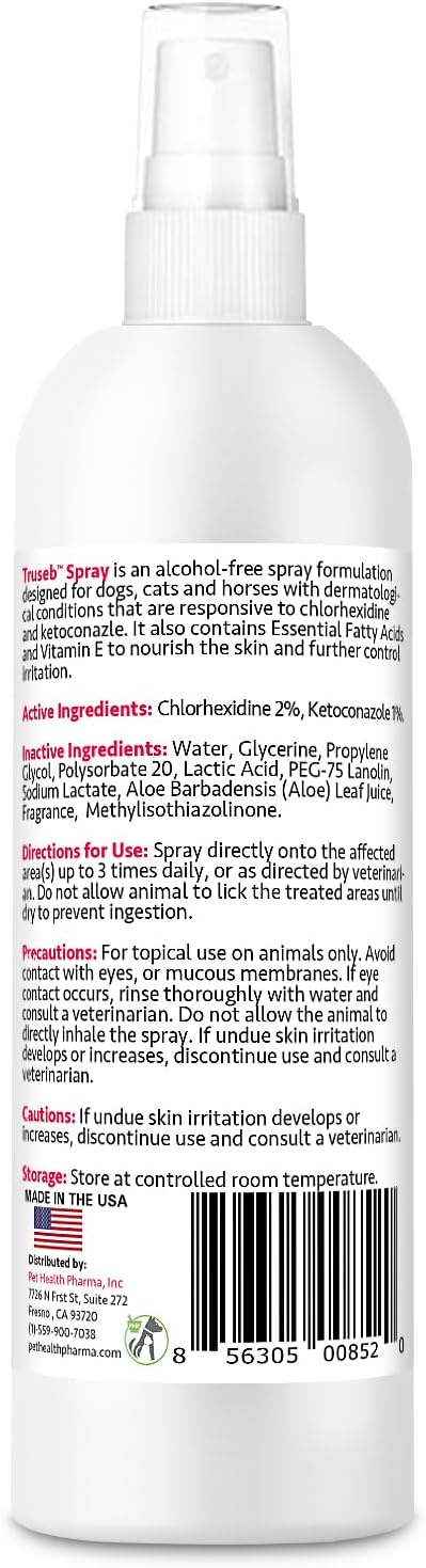 Truseb All Natural Ketoconazole and Chlorhexidine Spray for Pets with Aloe for Dogs and Cats (8 oz) Made in USA