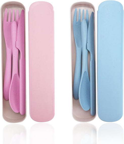 JEPELUS Cutlery Set, 2 Sets Portable Travel Utensils with Case, Reusable Wheat