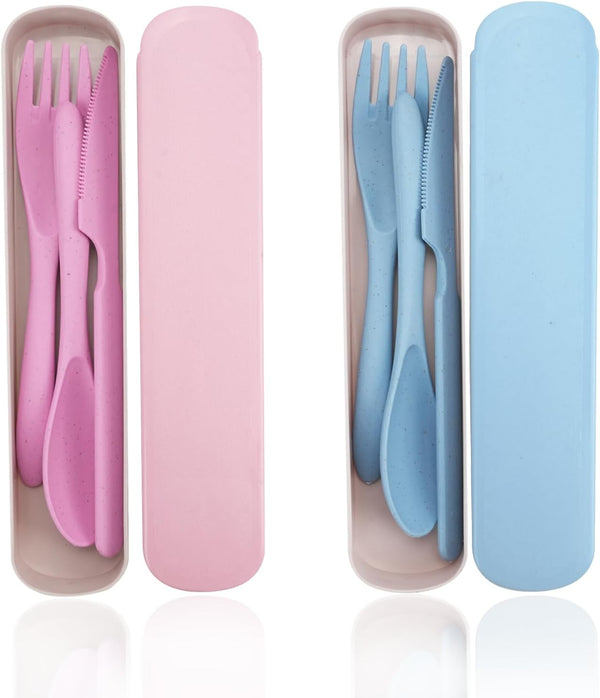 JEPELUS Cutlery Set, 2 Sets Portable Travel Utensils with Case, Reusable Wheat