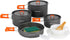 Odoland 15pcs Lightweight Non-Stick Camping Cookware Pots and Pans Set with Plastic Plates and Bowls