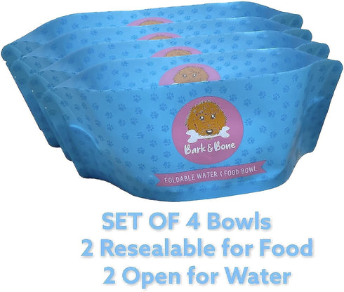 Bark & Bone Collapsible Travel Dog Bowls (4 Pack) – Portable, Resealable, Foldable Food & Water Bowls – BPA-Free,