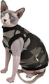 Sphynx Hairless Cat Summer Cotton T-Shirts, Round Collar Vest for Cats & Small Dogs (Medium, Black Camo)