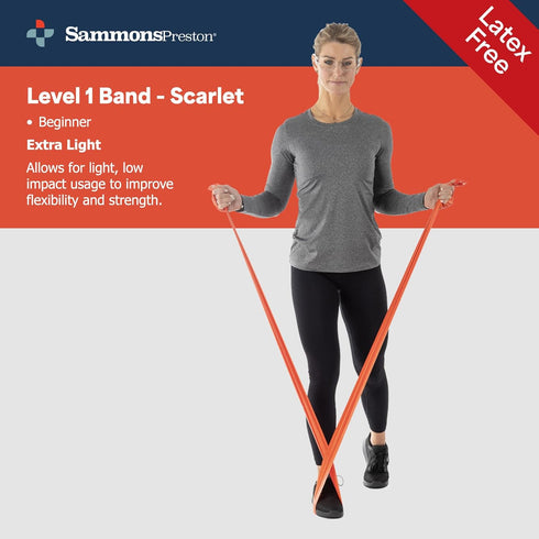 Sammons Preston Non-Latex Exercise Band, 5 Pack, Improve Strength, Dexterity, and Flexibility, Stretch & Tone All Major Muscle Groups, Set of 5 includes All Five Increasing Resistance Levels