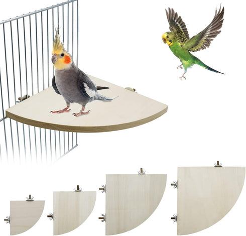 Bird Parrot Corner Perch, Flat Platform Stand, Easy to Install, Safe and Stable Hardwood Bird Cage Perches (XL)