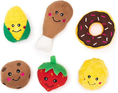 ZippyPaws Burrows Replacement Miniz Assorted Foods 6-Pack - Plush Refills for Interactive Dog Toys & Puppy Toys