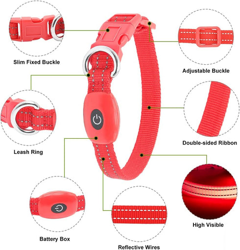 Light Up Dog Collars - Reflective LED Dog Collar, Rechargeable Cat Collar, Glowing Lights for Small Dogs & Cats