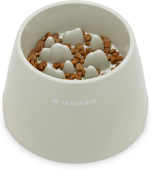 Navaris Elevated Slow Feeder Dog Bowl - Melamine Pet Food Bowl for Dogs and Cats, 7.4" x 7.36" x 4.7"