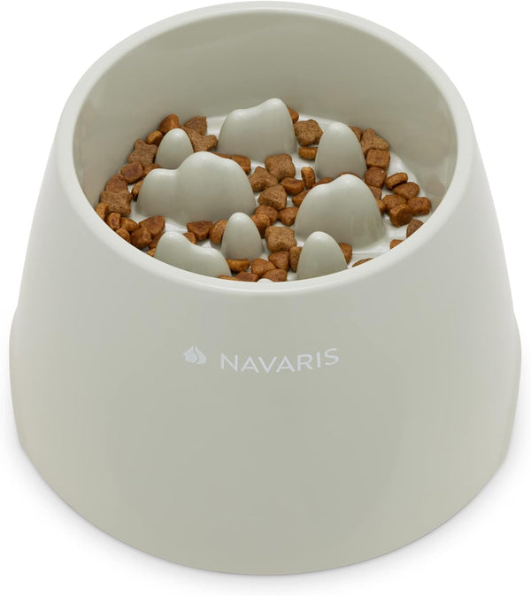 Navaris Elevated Slow Feeder Dog Bowl - Melamine Pet Food Bowl for Dogs and Cats, 7.4" x 7.36" x 4.7"